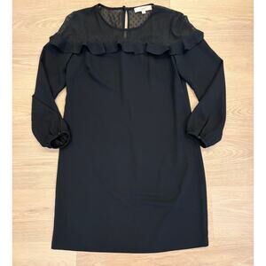 Ann taylor loft black long sleeve ruffle sheer polka dot dress womens size 8